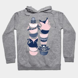 Swedish folk cats // navy blue and pink kitties Hoodie